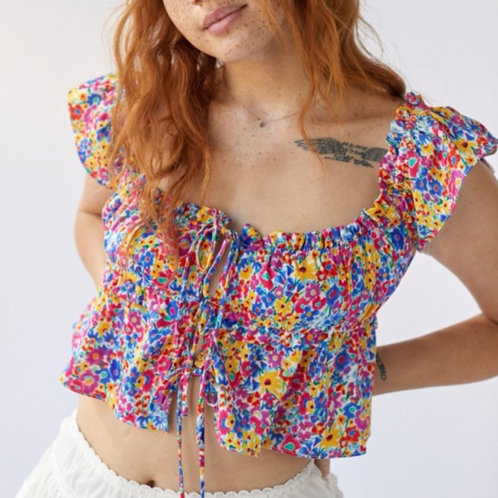 For Love And Lemons Floral Multicolor Crop Top